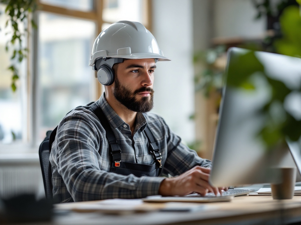 Contractor reviewing work checklist at job site while phone buzzes with incoming call notifications on desk behind him.